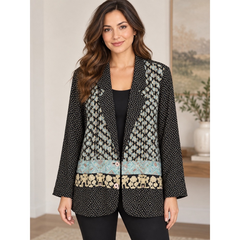 Ms Interpret New York Vtg Mixed Print Polka Dot Blazer Jacket Black Artsy Boho